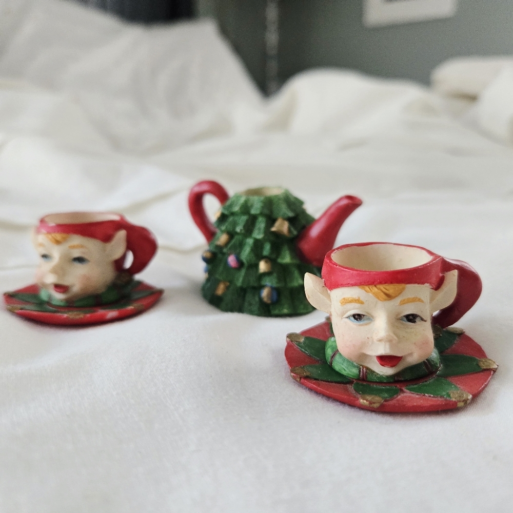 Vintage Chadwick Miller Collectible Christmas Elf Tea Miniature Tiny Set - Picture 6 of 8